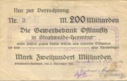 Strahwalde (heute: Herrnhut) - Gewerbebank Ostlausitz eGmbH - 5.11.1923 - 200 Milliarden Mark 