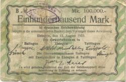 Tailfingen - Oberamtssparkasse Balingen, Zweigstelle Tailfingen - 13.8.1923  - 100000 Mark 