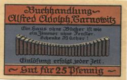 Tarnowitz (heute: PL-Tarnowskie Góry) - Adolph, Alfred, Buchhandlung - -- - 25 Pfennig 