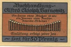 Tarnowitz (heute: PL-Tarnowskie Góry) - Adolph, Alfred, Buchhandlung - -- - 50 Pfennig 