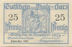 Thale - Stadt - 31.12.1921 - 31.12.1922 - 25 Pfennig 