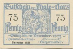 Thale - Stadt - 31.12.1921 - 31.12.1922 - 75 Pfennig 