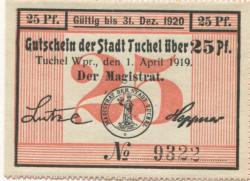 Tuchel (heute: PL-Tuchola) - Stadt - 1.4.19189- 31.12.1920 - 25 Pfennig 