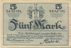 Uerdingen (heute: Krefeld) - Stadt - 18.11.1918  - 1.2.1919 - 5 Mark 