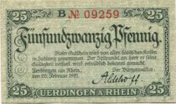 Uerdingen (heute: Krefeld) - Stadt - 20.2.1921 - 25 Pfennig 