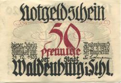 Waldenburg (heute: PL-Walbrzych) - Stadt - 29.9.1920 - 29.12.1920 - 50 Pfennig 
