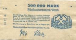 Waldenburg (heute: PL-Walbrzych) - Niederschlesisches Steinkohlensyndikat GmbH - 20.8.1923 - 20.10.1923 - 500000 Mark 