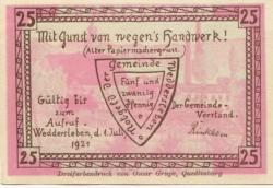 Weddersleben (heute: Thale) - Gemeinde - 1.7.1921 - 25 Pfennig 