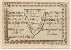 Weddersleben (heute: Thale) - Gemeinde - 1.7.1921 - 75 Pfennig 