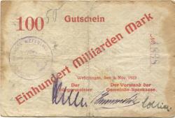 Weferlingen (heute: Oebisfelde) - Gemeindesparkasse - 5.11.1923 - 31.12.1923 - 100 Milliarden Mark 