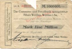 Werdau - Allgemeine Deutsche Credit-Anstalt, Filiale Werdau - 10.8,1923 - 1 Million Mark 