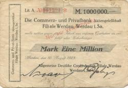 Werdau - Allgemeine Deutsche Credit-Anstalt, Filiale Werdau - 10.8,1923 - 1 Million Mark 