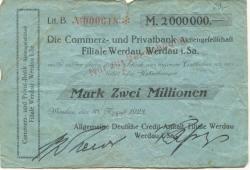 Werdau - Allgemeine Deutsche Credit-Anstalt, Filiale Werdau - 10.8,1923 - 2 Millionen Mark 