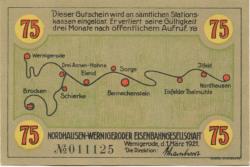Wernigerode - Nordhausen-Wernigeroder Eisenbahngesellschaft - 1.3.1921 - 75 Pfennig 