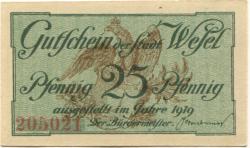 Wesel - Stadt - 1919 - 30.9.1921 - 25 Pfennig 