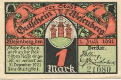 Wesenberg - Stadt - 1.7.1921 - 31.12.1921 - 1 Mark 