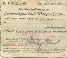 Wurzbach - Gemeinde-Sparkasse - 18.10.1923 - 500 Millionen Mark 