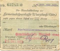Wurzbach - Gemeinde-Sparkasse - 20.10.1923 - 5 Milliarden Mark 