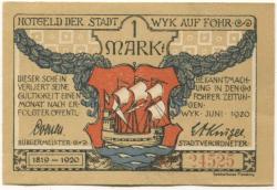 Wyk - Stadt - Juni 1920 - 1 Mark 