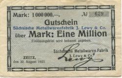 Zeitz - Lewy, J. & Co, Söchsische Metallwaren-Fabrik - 30.8.1923 - 1 Million Mark 
