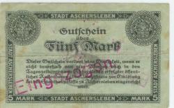 Aschersleben - Stadt - 15.10.1918 - 5 Mark 