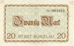 Bunzlau (heute: PL-Boleslawiec) - Stadt - 11.11.1918 - 1.2.1919 - 20 Mark 