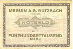 Butzbach - Meguin AG - 1.9.1923 - 1.11.1923 - 1/2 Million Mark 