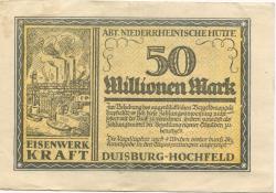 Duisburg-Hochfeld - Kraft, Eisenwerk, Abteilung Niederrheinische Hütte - 20.9.1923 - 50 Millionen Mark 
