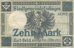 Esslingen - Stadt - 1.11.1918 - 1.2.1919 - 10 Mark 