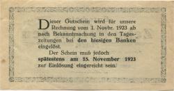 Harburg - Verein der Arbeitgeber von Harburg und Umgegend - 24.10.1923 - 15.11.1923 - 10 Milliarden Mark 