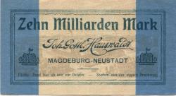 Magdeburg-Neustadt- Hauswaldt, Johann Gottlieb, Schokoladefabrik, Lübecker Str. 13 - - 30.11.1923 - 10 Milliarden Mark 