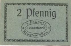 Neustadt (heute: PL-Prudnik) - Fränkel, Samuel, OHG, Leinenfabrik - 24.2.1920 - 2 Pfennig 