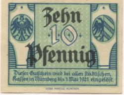 Nürnberg - Stadt - 1.5.1920 - 1.5.1921 - 10 Pfennig 