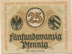 Nürnberg - Stadt - 1.5.1920 - 1.5.1921 - 25 Pfennig 