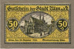 Ulm - Stadt - 22.10.1918 - 1.11.1920 - 50 Pfennig 