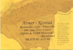 Weinstadt-Beutelsbach - Schmid, Uwe, Familie, Armer Konrad, Restaurant, Cafe, Weinstube, Stiftstr. 6 - 16./17.6.2007 - 1.50 Euro 